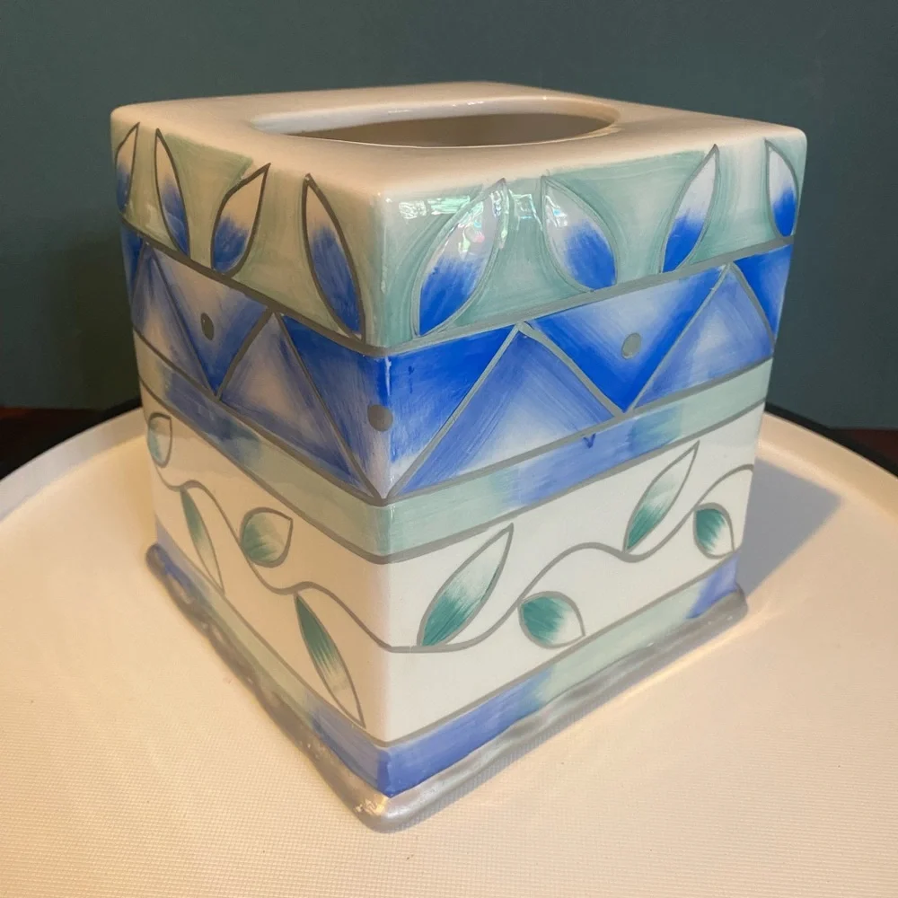 Wamsutta Hand Painted Ceramic Tissue Box Cover